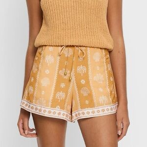 Kivari Sienna Short Linen Vintage Bottoms Drawcord Waist Tie Pockets Zip Printed